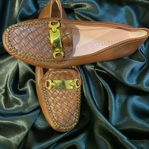 Robert Zur Tan Leather Loafers with Gold Details
